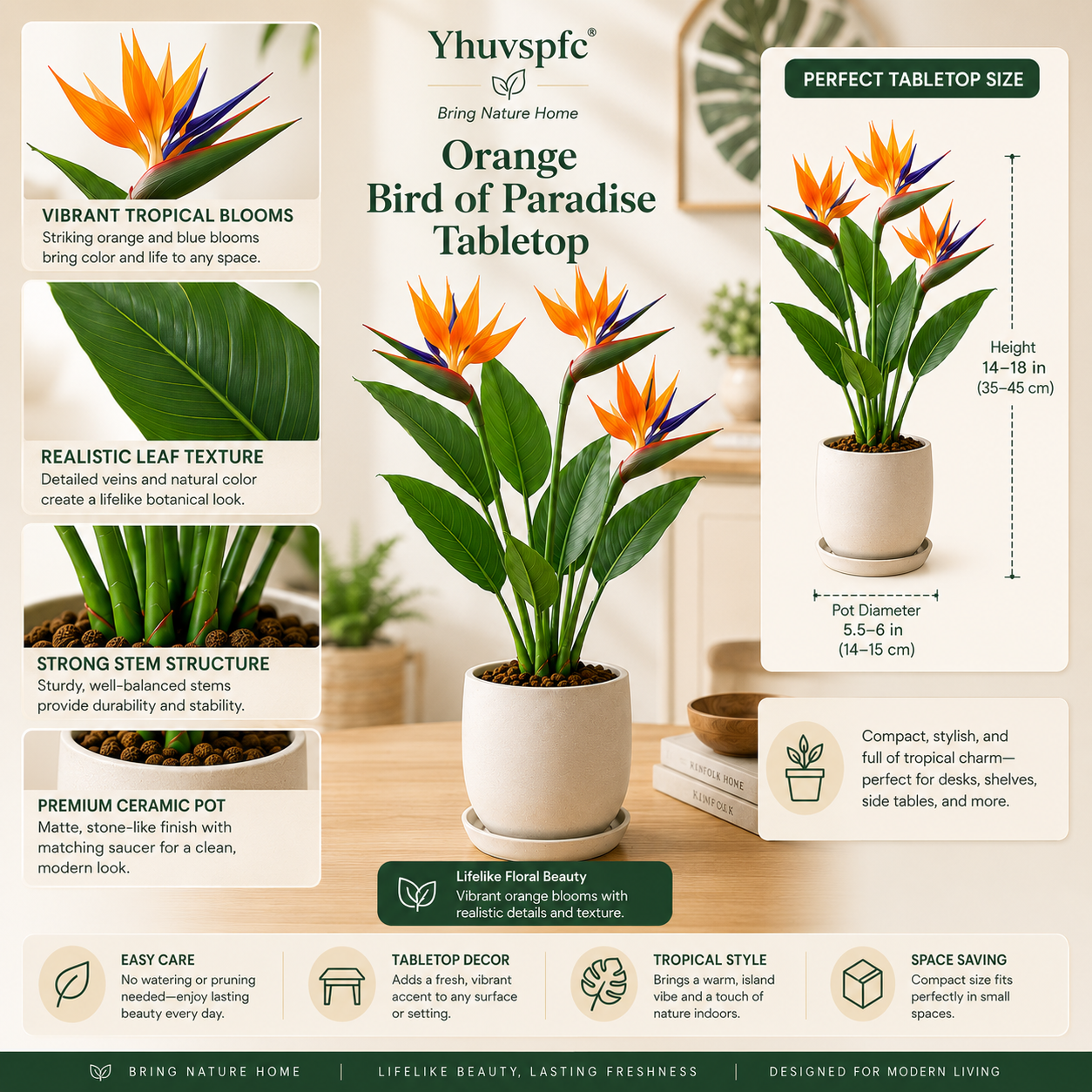 Yhuvspfc® Orange Bird of Paradise Tabletop